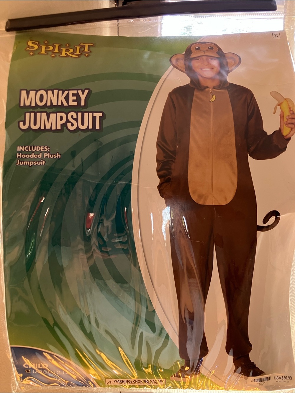Spirit Brown and Tan Monkey Hooded Plush Jumpsuit Costume